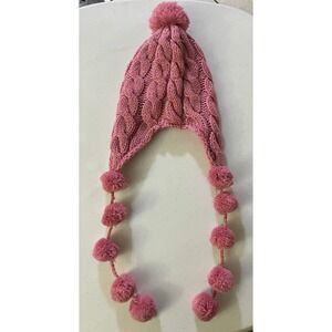Claire's Trapper Hat One Size Pink Cable Knit Pom Pom Earflap Beanie